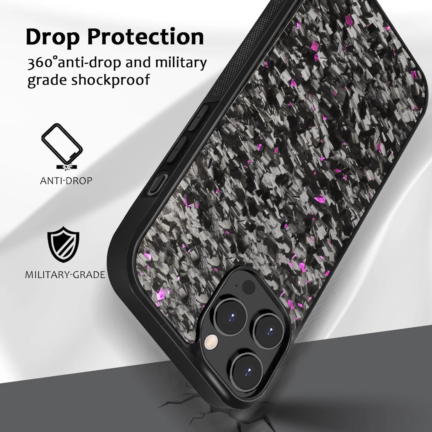 Black Large Flake Forged Carbon Fiber Case for iPhone With Magsafe