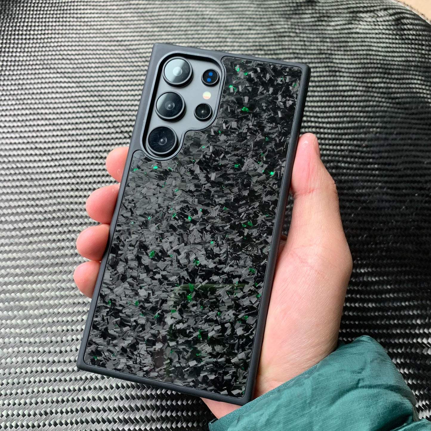 Green Forged Carbon Fiber Case Samsung Galaxy Without Magsafe